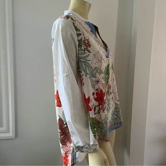 TEMPO Paris Women’s Hi Low Floral V Neck Pull Over Blouse mixed patterns M - Picture 3 of 13